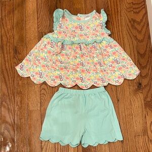 Girls Floral Scallop Tank & Shorts Set - Mint Floral-2T